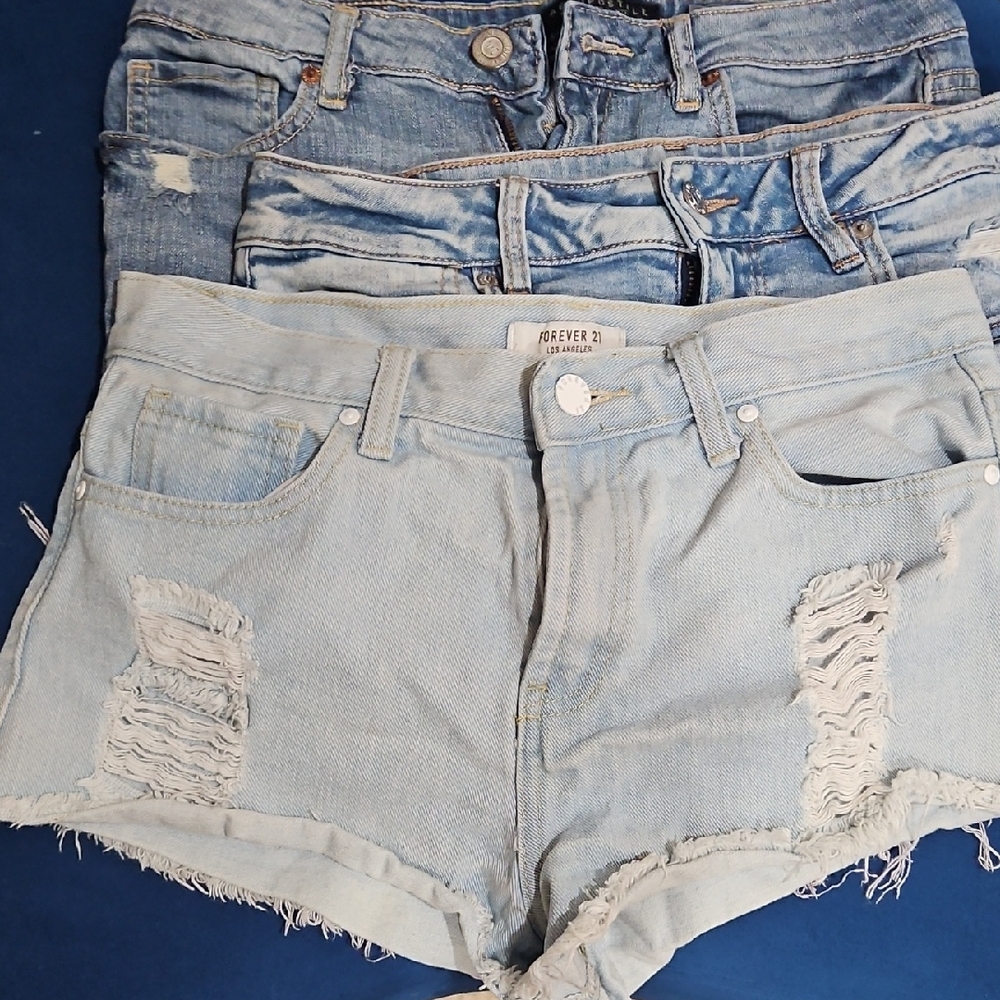 3 Pairs Of  Blue Distressed Jean Shorts